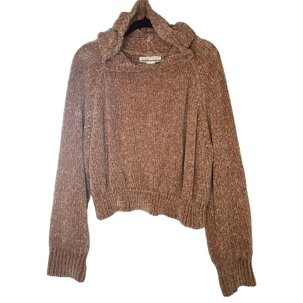 Planet Gold Pink Hooded Cropped Chunky Knit Sweater M